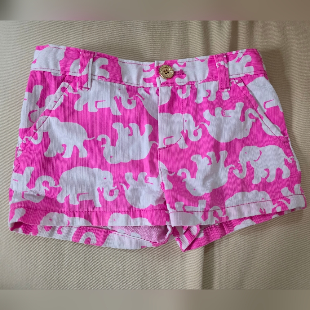 Lilly Pulitzer Girls Elephant Tusk In Sun Shorts Size 4 Pink White Preowned